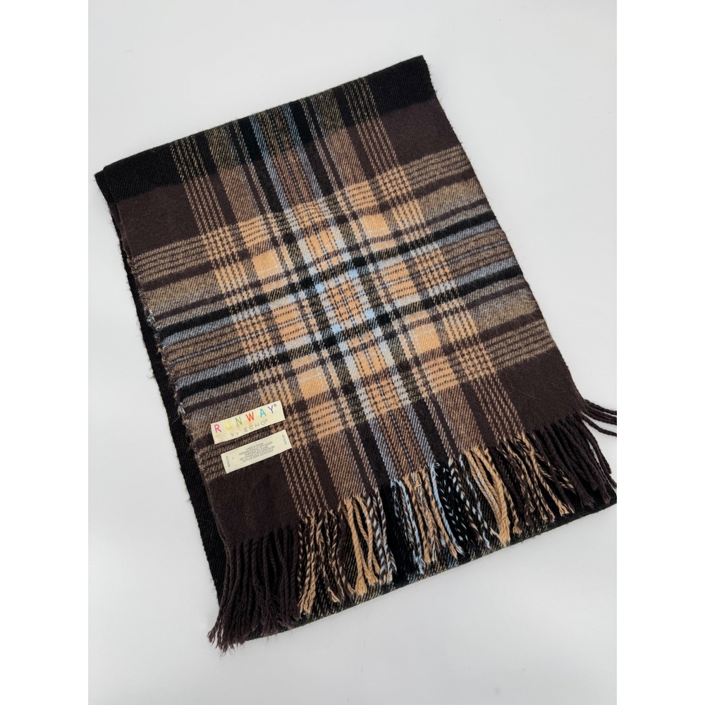 Runway by Echo Brown Plaid Oversized Fringed Wrap Scarf One Size Acrylic Shawl